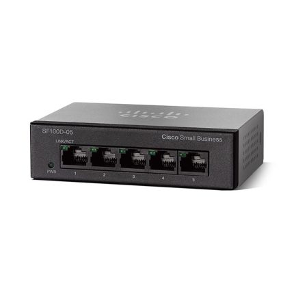 سوئیچ Cisco مدل SF100D-05 با نمای کامل دستگاه